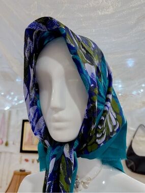 Whimsigoth floral vintage girly Japanese teal square scarf top